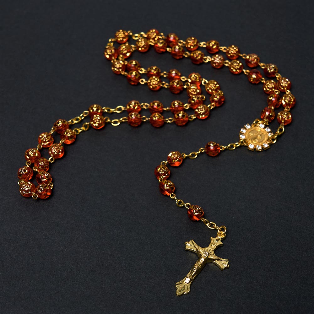St. Benedict Medal & Crucifix of 8 mm Round Multicolor Acrylic Alloy Chain Rosary - image 7