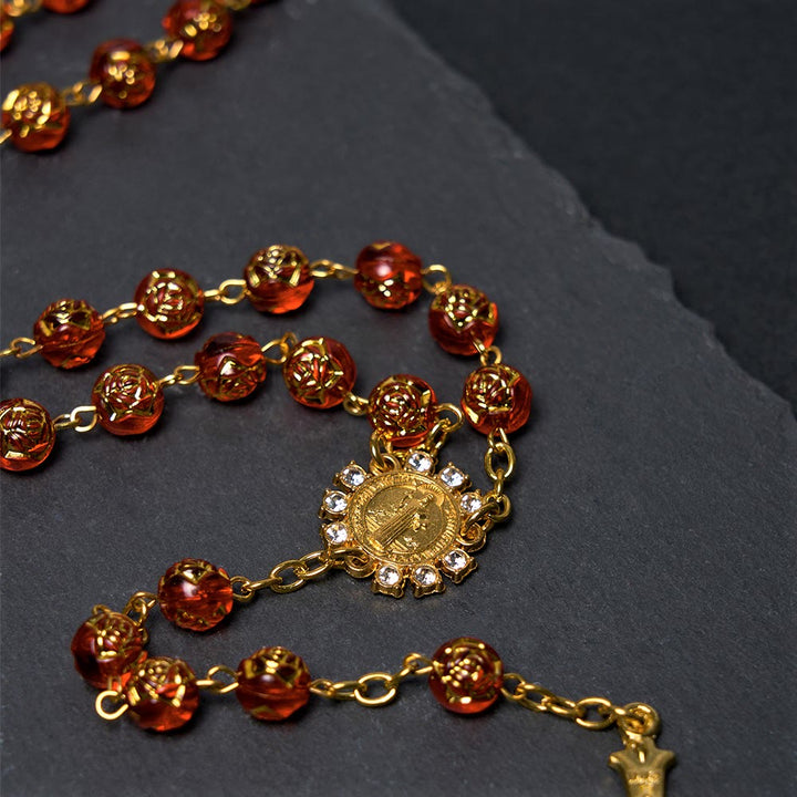 St. Benedict Medal & Crucifix of 8 mm Round Multicolor Acrylic Alloy Chain Rosary - image 9