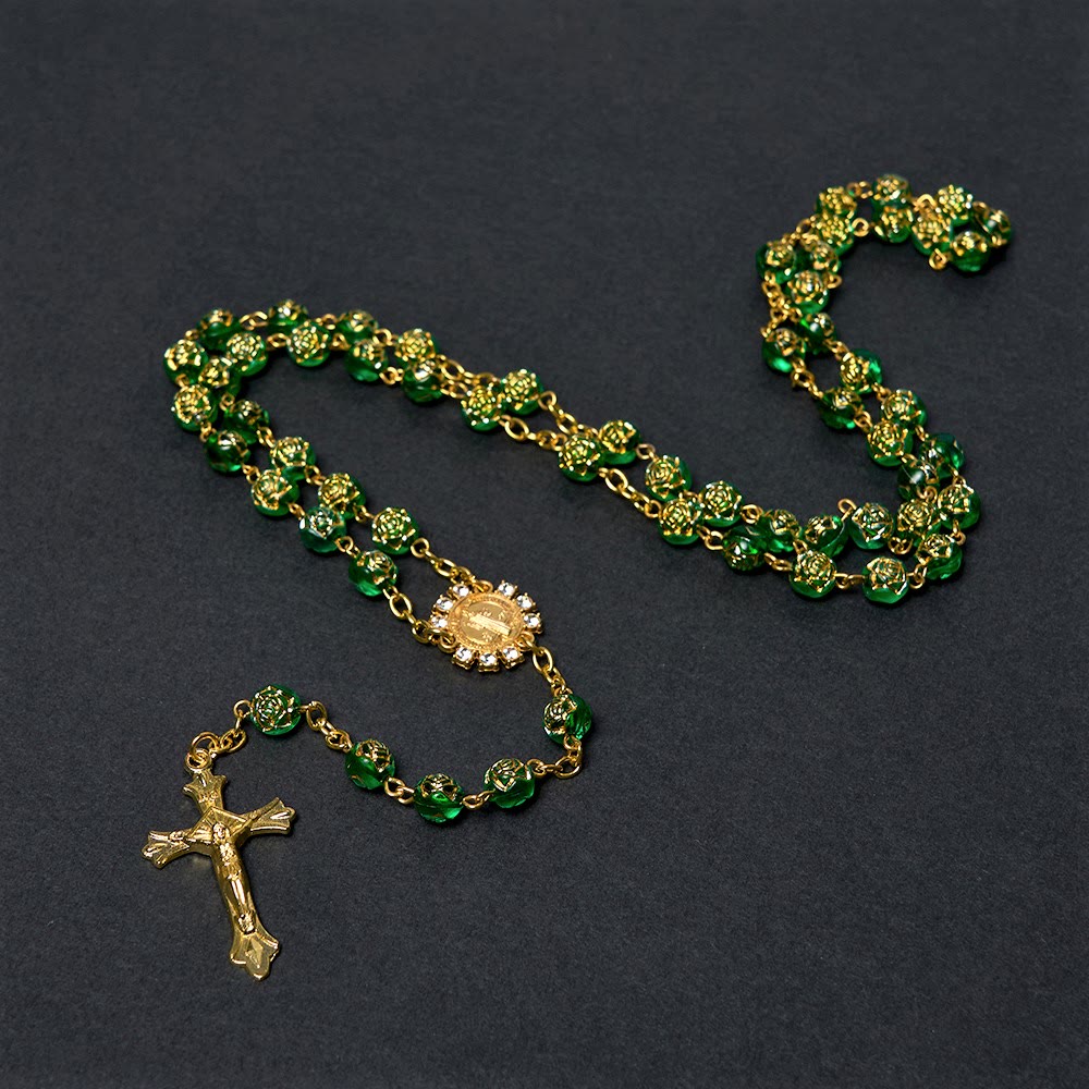 St. Benedict Medal & Crucifix of 8 mm Round Multicolor Acrylic Alloy Chain Rosary - image 17