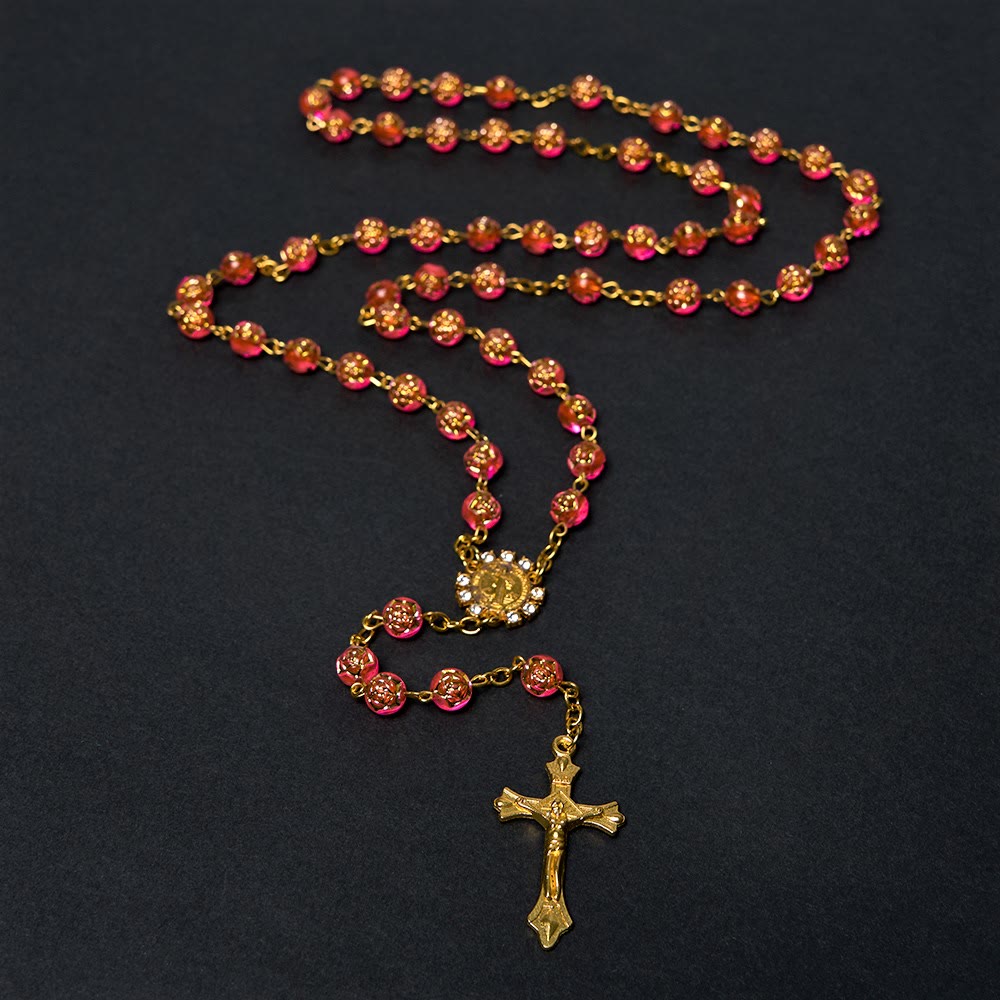 St. Benedict Medal & Crucifix of 8 mm Round Multicolor Acrylic Alloy Chain Rosary - image 15