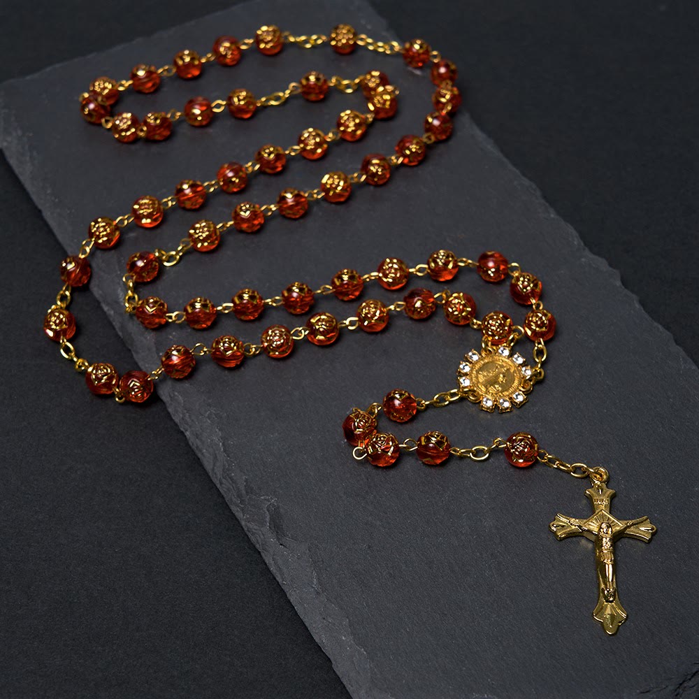 St. Benedict Medal & Crucifix of 8 mm Round Multicolor Acrylic Alloy Chain Rosary - Red - image 3