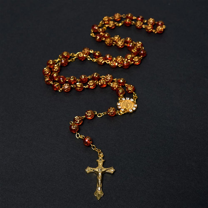 St. Benedict Medal & Crucifix of 8 mm Round Multicolor Acrylic Alloy Chain Rosary - image 8