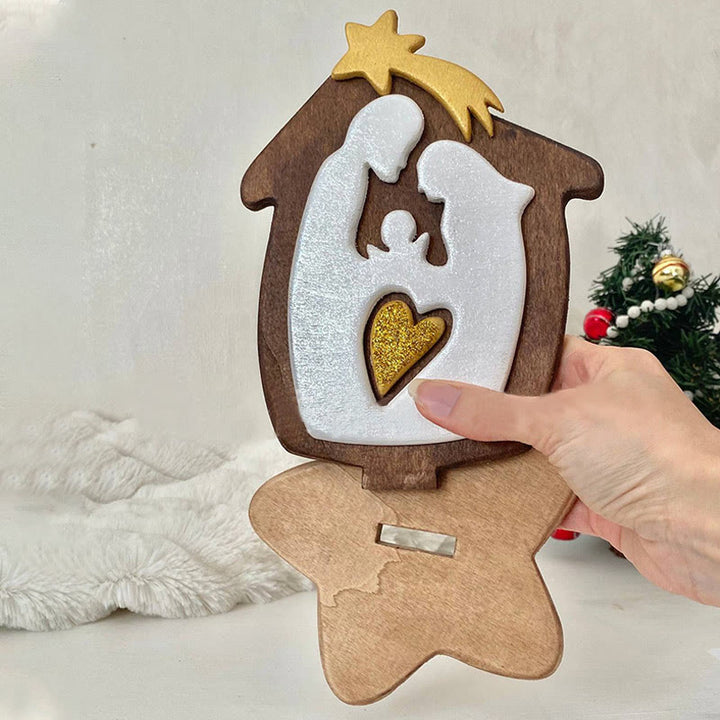 Christian Art Minimalist Style Wood Stereoscopic Brown Nativity Desktop Decorations Ornament - image 4