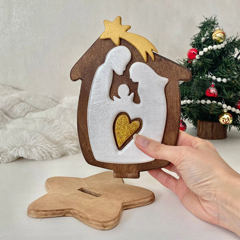Christian Art Minimalist Style Wood Stereoscopic Brown Nativity Desktop Decorations Ornament - image 3