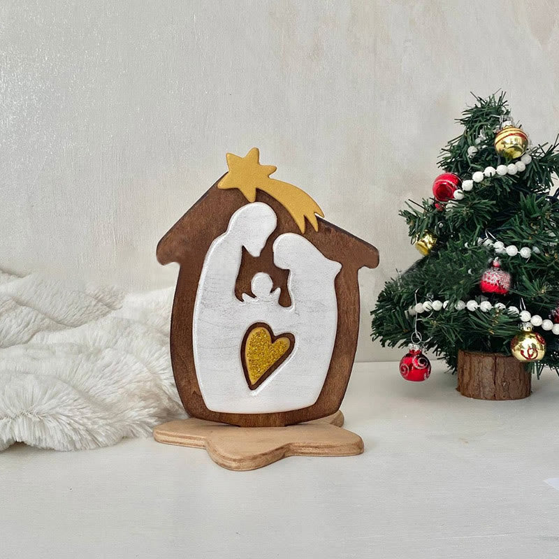 Christian Art Minimalist Style Wood Stereoscopic Brown Nativity Desktop Decorations Ornament - Brown - image 1