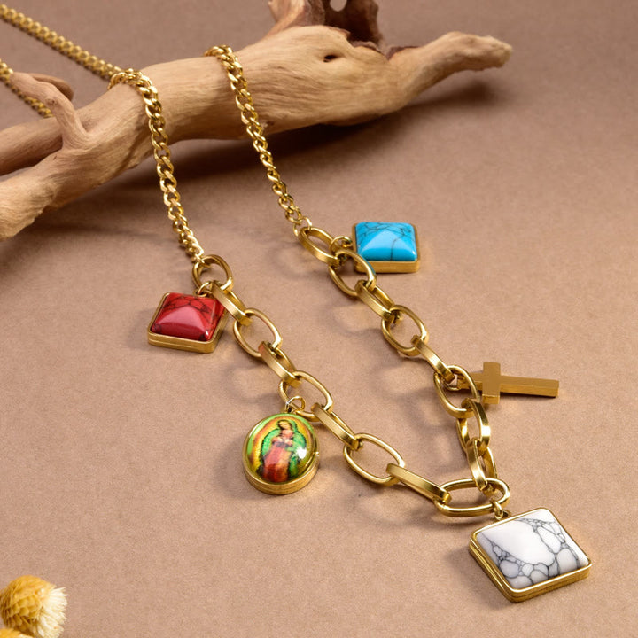 Christian Art Casual Style Our Lady of Guadalupe Turquoise Cross Chocker Necklace - Multi-element - image 1