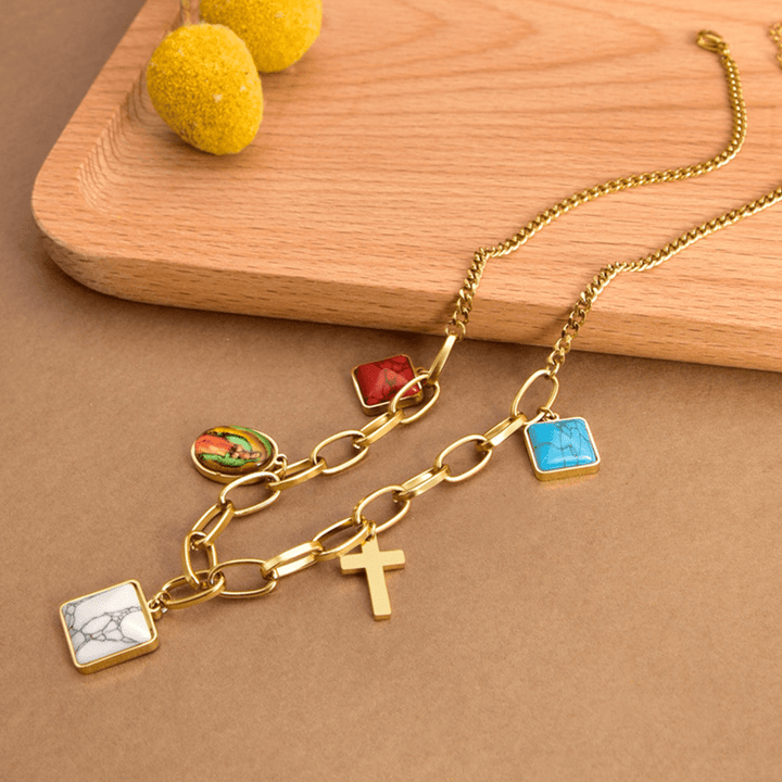 Christian Art Casual Style Our Lady of Guadalupe Turquoise Cross Chocker Necklace - image 3