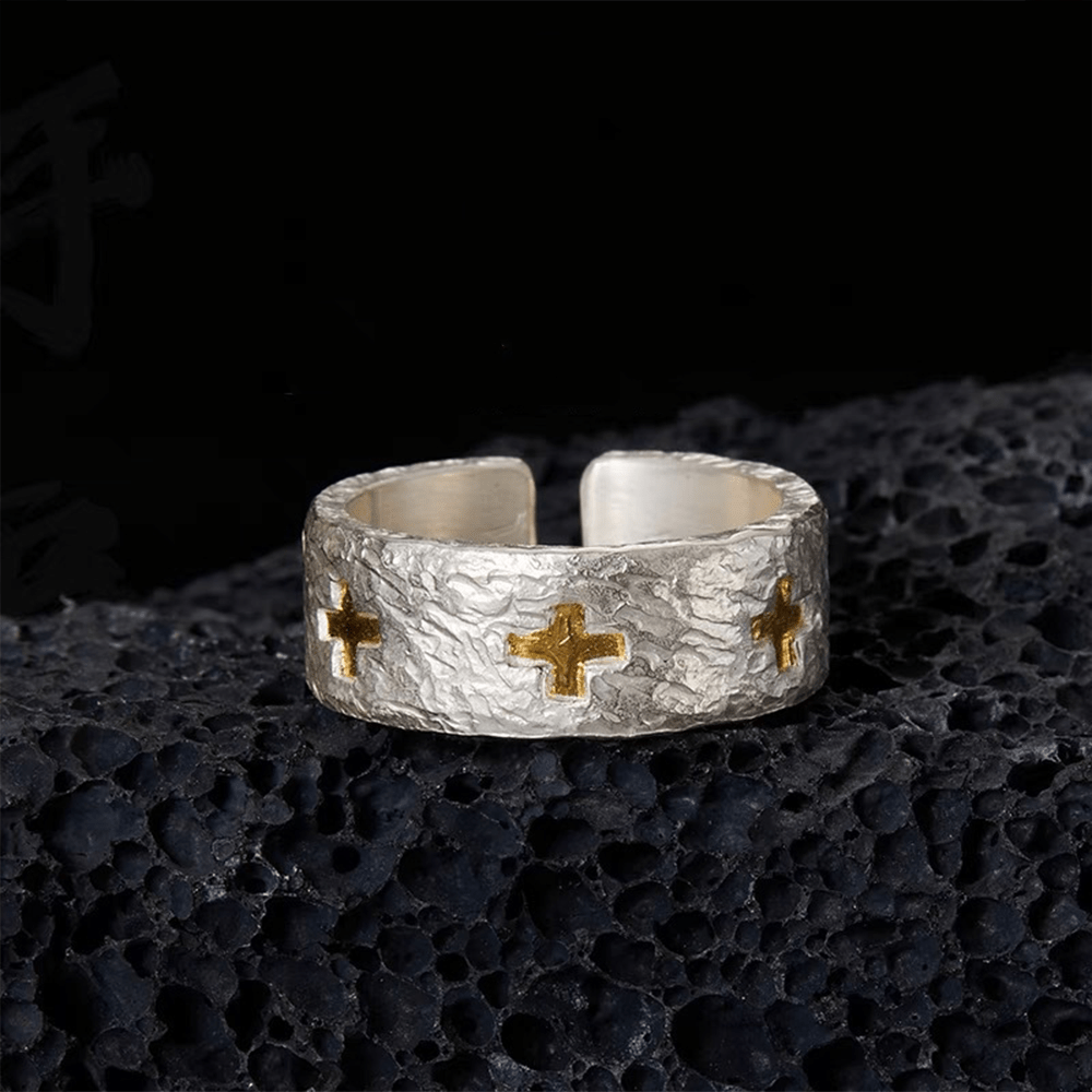 Minimalist Style Cross Adjustable Sterling Silver Ring - Adjustable - image 1