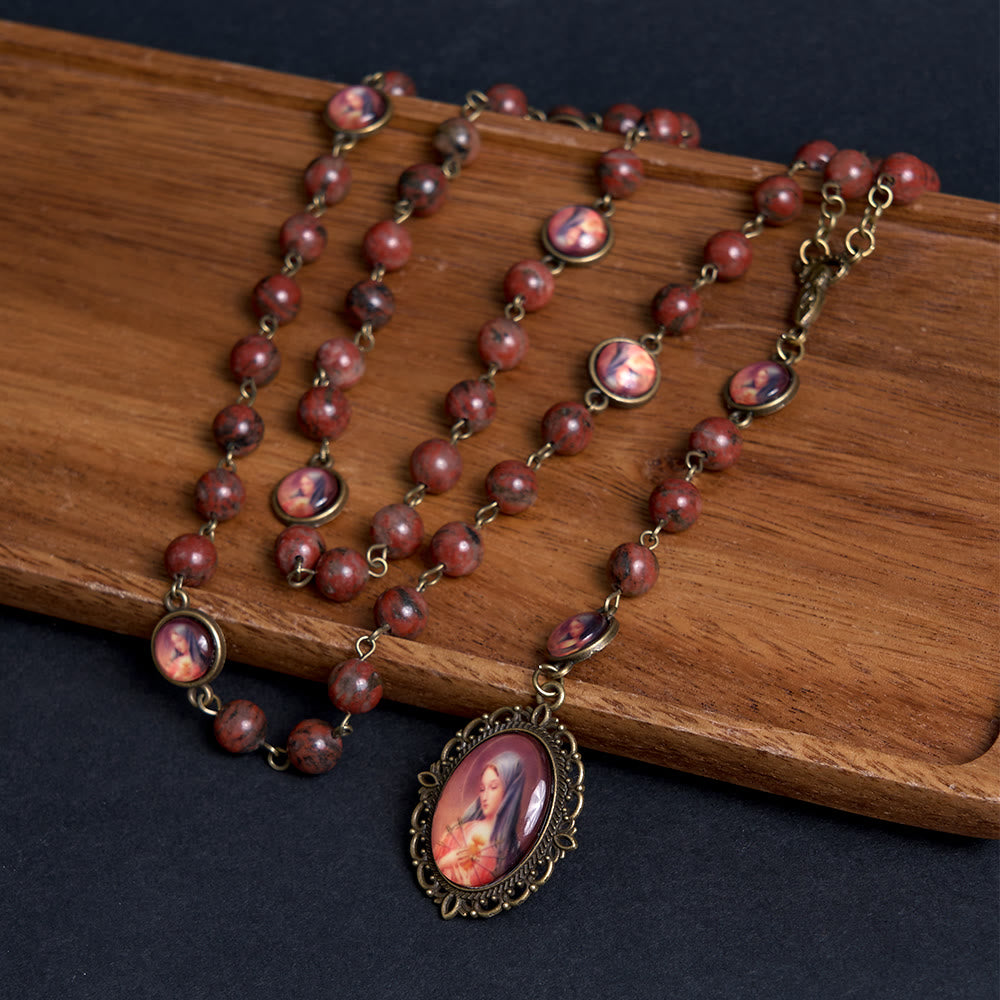 Christianartworkshop Our Lady Seven Sorrows Natural Sesame Stone Rosary - image 2