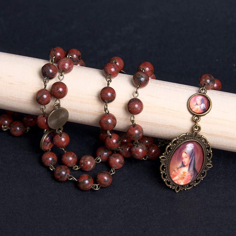 Christianartworkshop Our Lady Seven Sorrows Natural Sesame Stone Rosary - Natural Sesame Stone - image 1