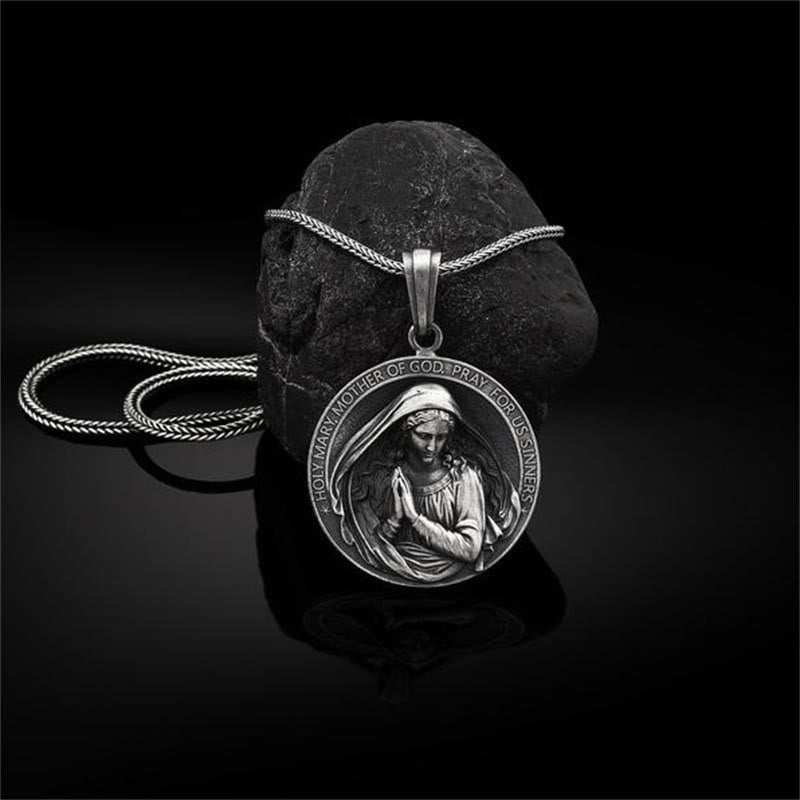 Retro Style Virgin Mary Pray for us Pendant Necklace - Metallic - image 1