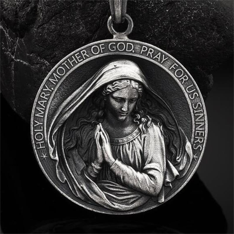 Retro Style Virgin Mary Pray for us Pendant Necklace - image 1