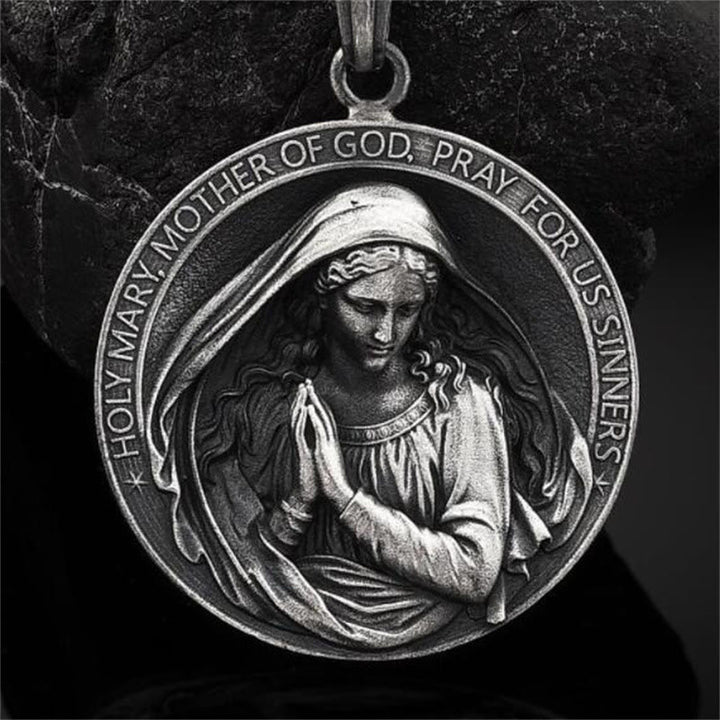 Retro Style Virgin Mary Pray for us Pendant Necklace - image 1
