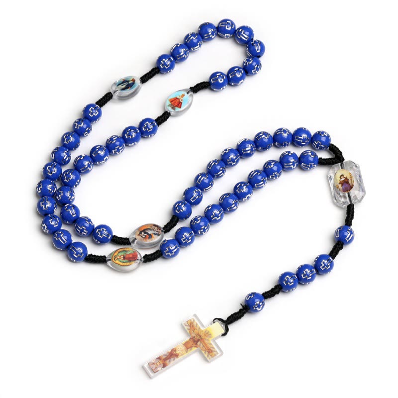 Crucifix of 10 mm Round Multicolor Acrylic Nylon Cord Rosary - Blue - image 1