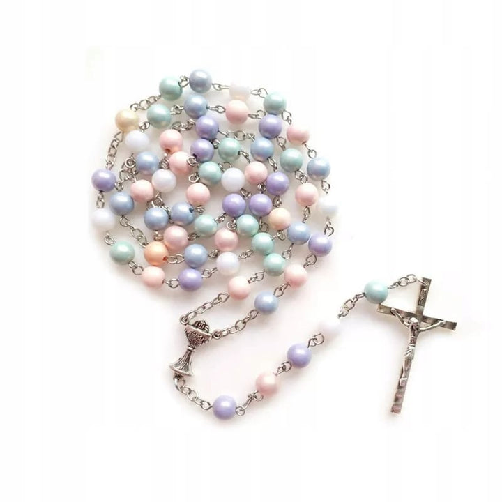 Holy Grail & Crucifix of 8 mm Round Multicolor Acrylic Alloy Chain Rosary - image 3