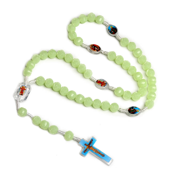 Crucifix of 10 mm Rose Luminous Green Resin Nylon Cord Rosary - image 5