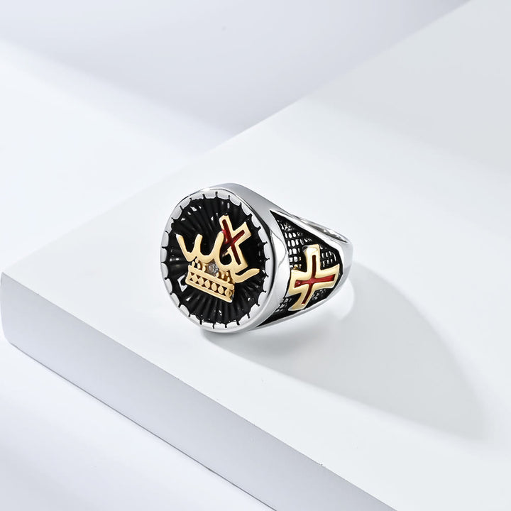 Christianartworkshop Retro Style Cross & Crown Titanium Ring - image 3