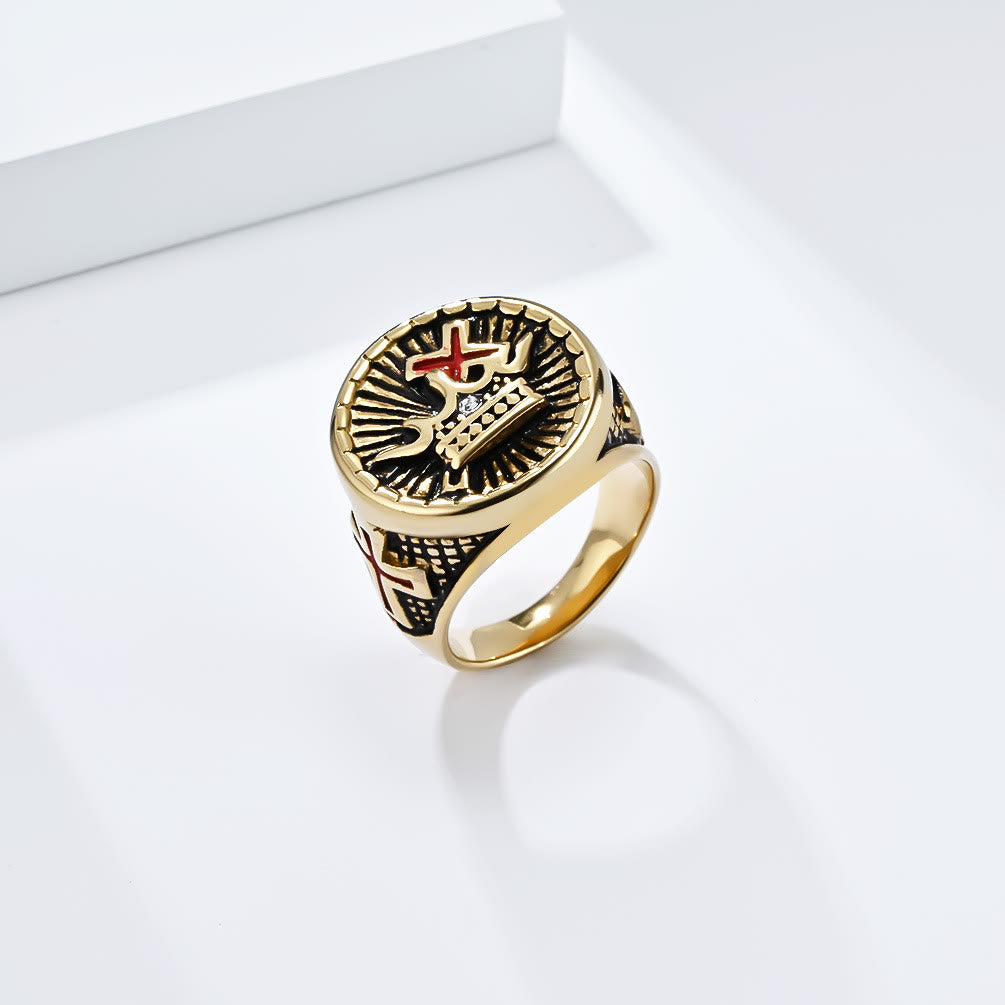 Christianartworkshop Retro Style Cross & Crown Titanium Ring - image 1