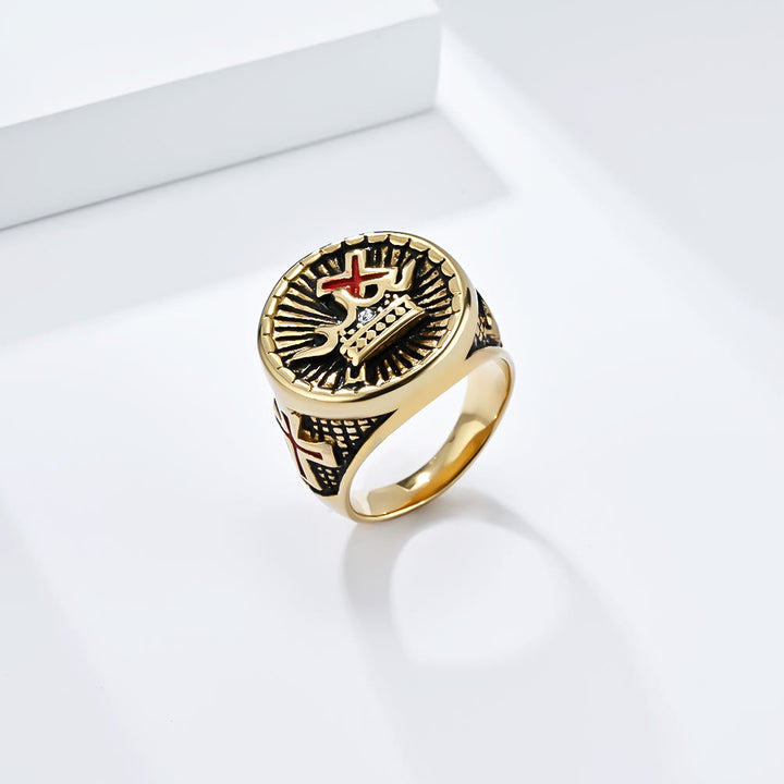 Christianartworkshop Retro Style Cross & Crown Titanium Ring - image 1