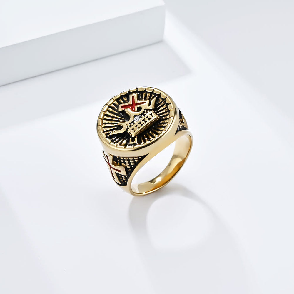 Christianartworkshop Retro Style Cross & Crown Titanium Ring - Golden - US 13 - image 1