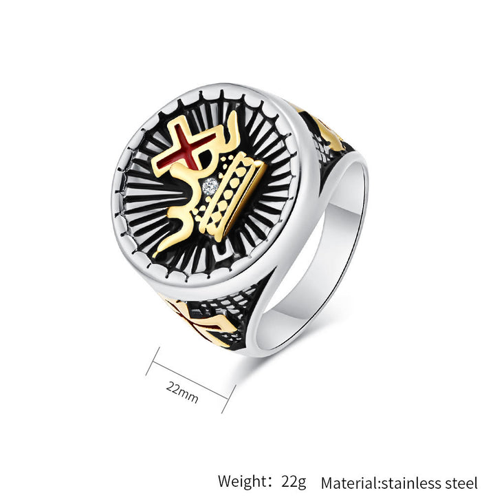 Christianartworkshop Retro Style Cross & Crown Titanium Ring - image 6