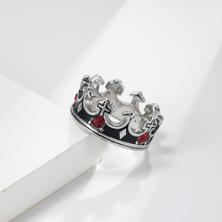Retro Style Red Gem Papal Crown Cross Titanium Ring - Silver - US13 - image 3