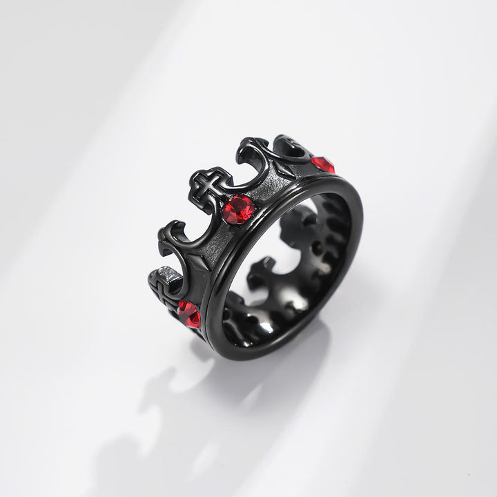 Retro Style Red Gem Papal Crown Cross Titanium Ring - Black - US13 - image 4