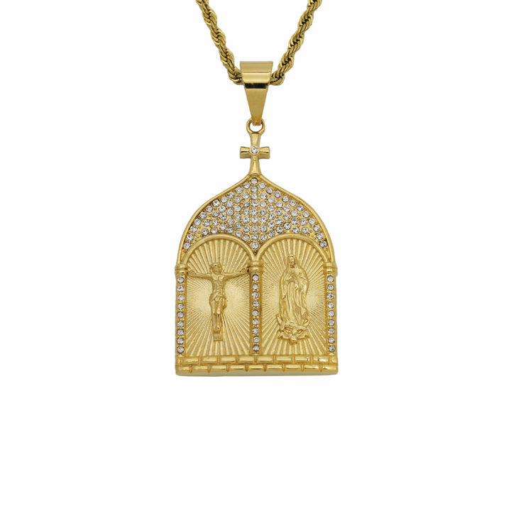 Classic Style Jesus & Our Lady Church Door Necklace - Gem-Set - image 3