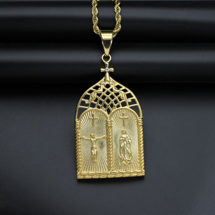 Classic Style Jesus & Our Lady Church Door Necklace - image 3