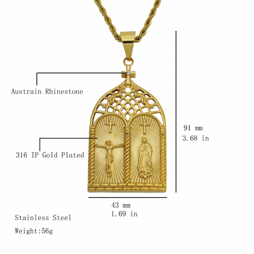 Classic Style Jesus & Our Lady Church Door Necklace - image 4