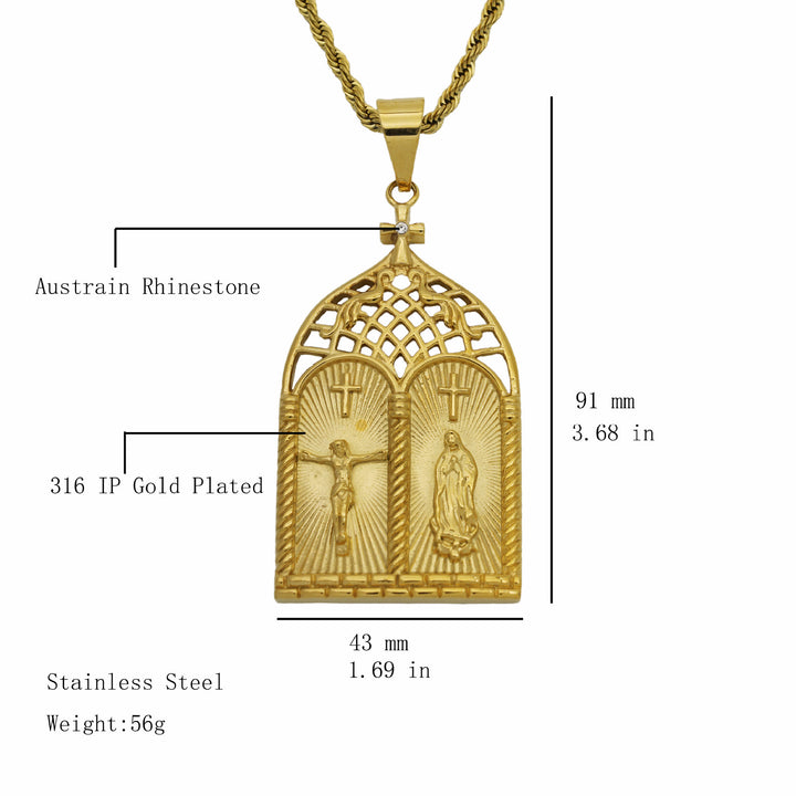 Classic Style Jesus & Our Lady Church Door Necklace - image 4