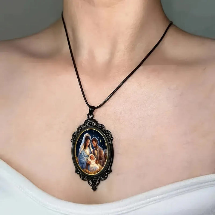 Christian Art Gothic Style Black Vintage Border Nativity Alloy Necklace - image 3