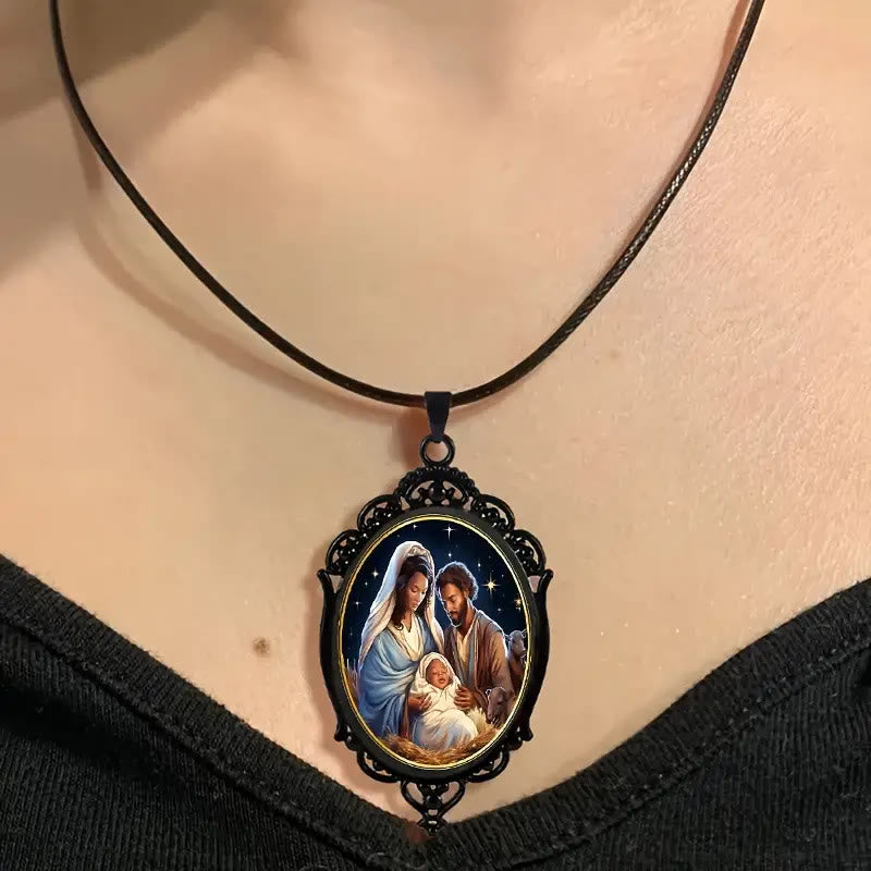 Christian Art Gothic Style Black Vintage Border Nativity Alloy Necklace - image 2