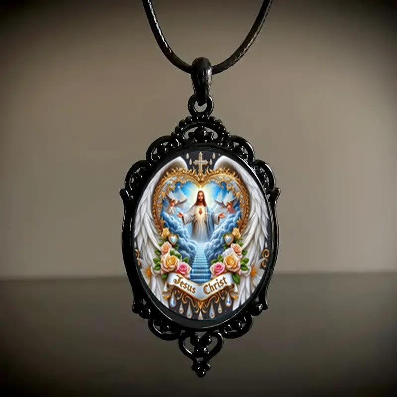 Gothic Style Vintage Border Jesus Our Father Colorful Necklace - Black - image 1