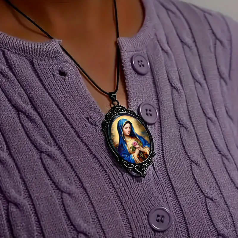 Gothic Style Vintage Border Our Lady of Guadalupe Necklace - image 2
