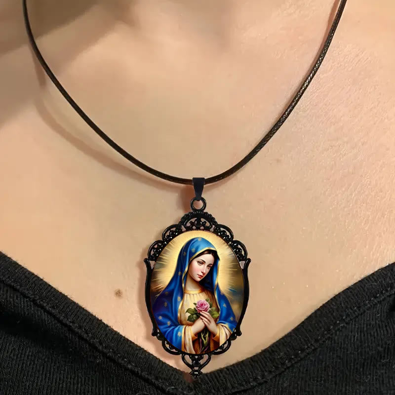 Gothic Style Vintage Border Our Lady of Guadalupe Necklace - image 1