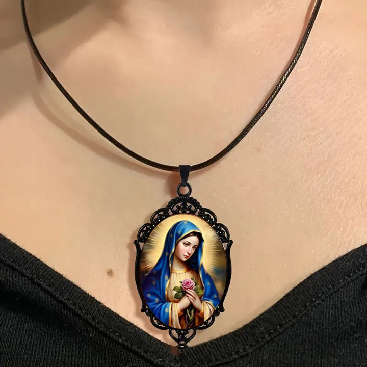 Gothic Style Vintage Border Our Lady of Guadalupe Necklace - image 1