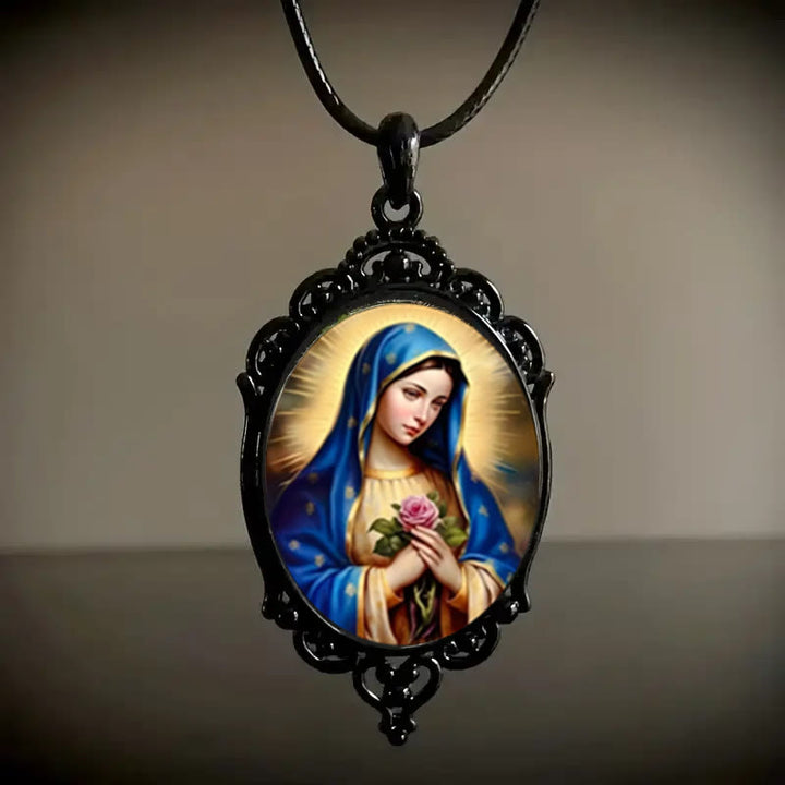 Gothic Style Vintage Border Our Lady of Guadalupe Necklace - Black - image 0
