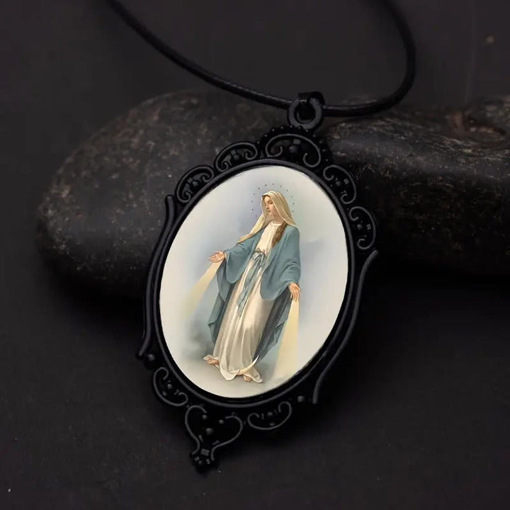 Christian Art Gothic Style Vintage Border Our Lady of Grace Necklace - image 1