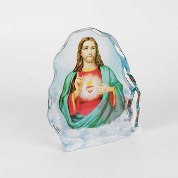 Christian Art Classic Style White Crystal Multicolor Jesus Sacred Heart Desktop Ornaments - image 4