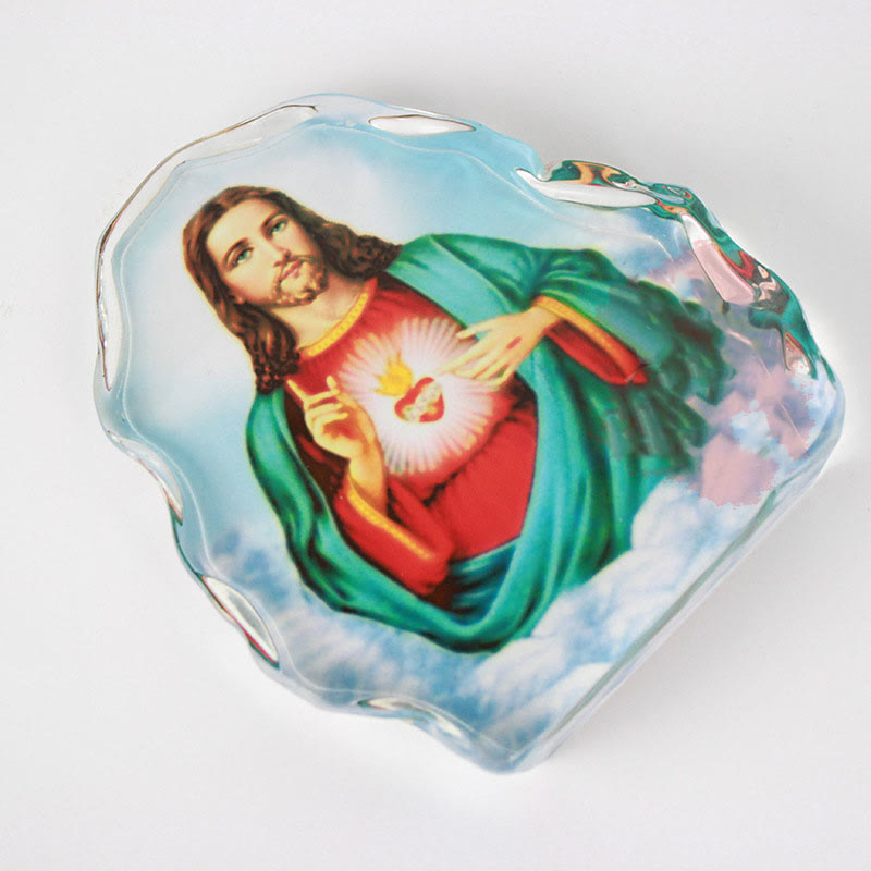 Christian Art Classic Style White Crystal Multicolor Jesus Sacred Heart Desktop Ornaments - image 1