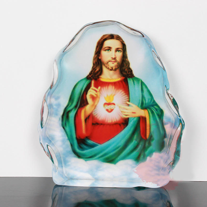 Christian Art Classic Style White Crystal Multicolor Jesus Sacred Heart Desktop Ornaments - Jesus Sacred Heart - image 1