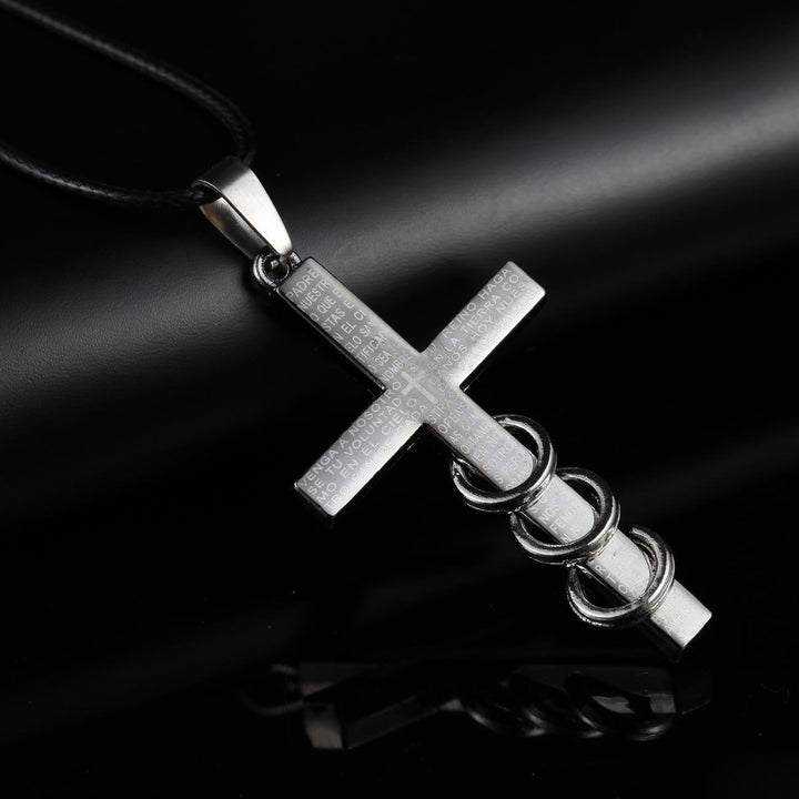 Minimalist Style Bible Verse Cross Pendant Titanium Necklace - Metallic - image 1