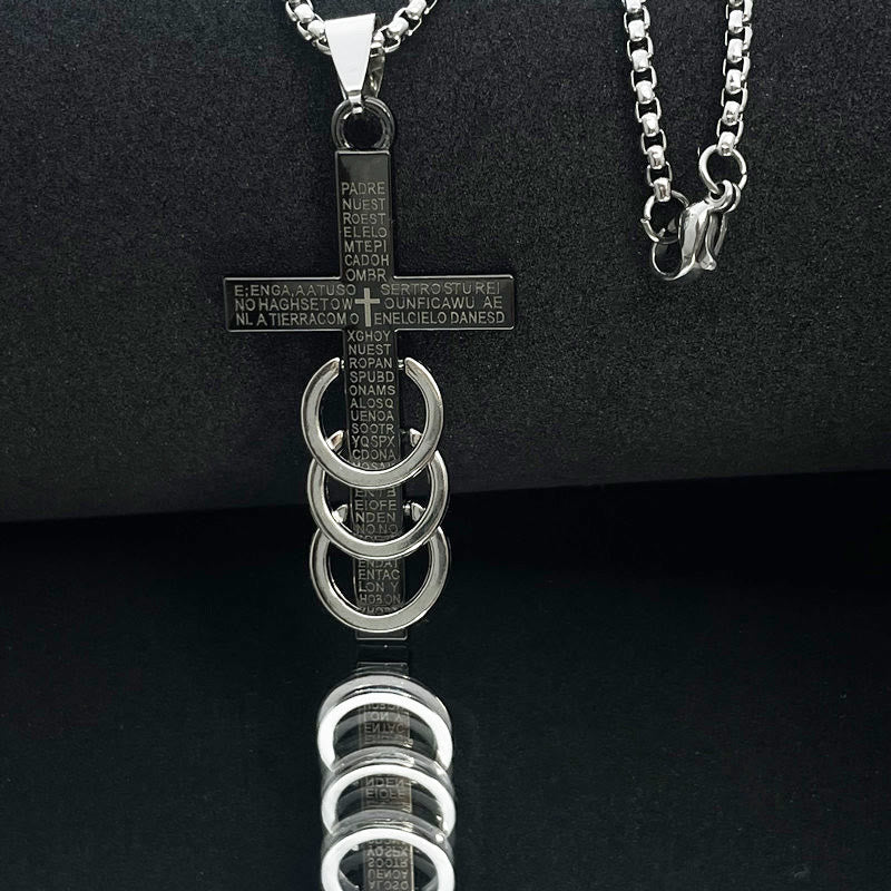 Minimalist Style Bible Verse Cross Pendant Titanium Necklace - image 2