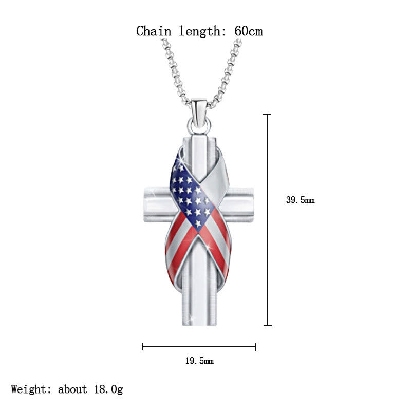 Christian Art Modern Style American Flag Icon Cross Pendant Alloy Necklace - image 6