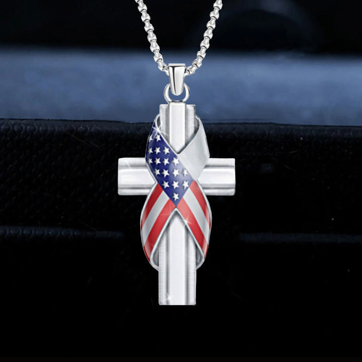 Christian Art Modern Style American Flag Icon Cross Pendant Alloy Necklace - Silver - image 1