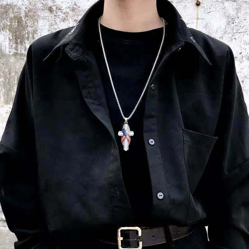 Christian Art Modern Style American Flag Icon Cross Pendant Alloy Necklace - image 2