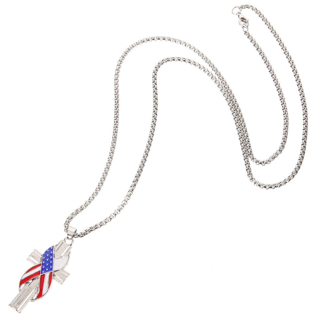 Christian Art Modern Style American Flag Icon Cross Pendant Alloy Necklace - image 3
