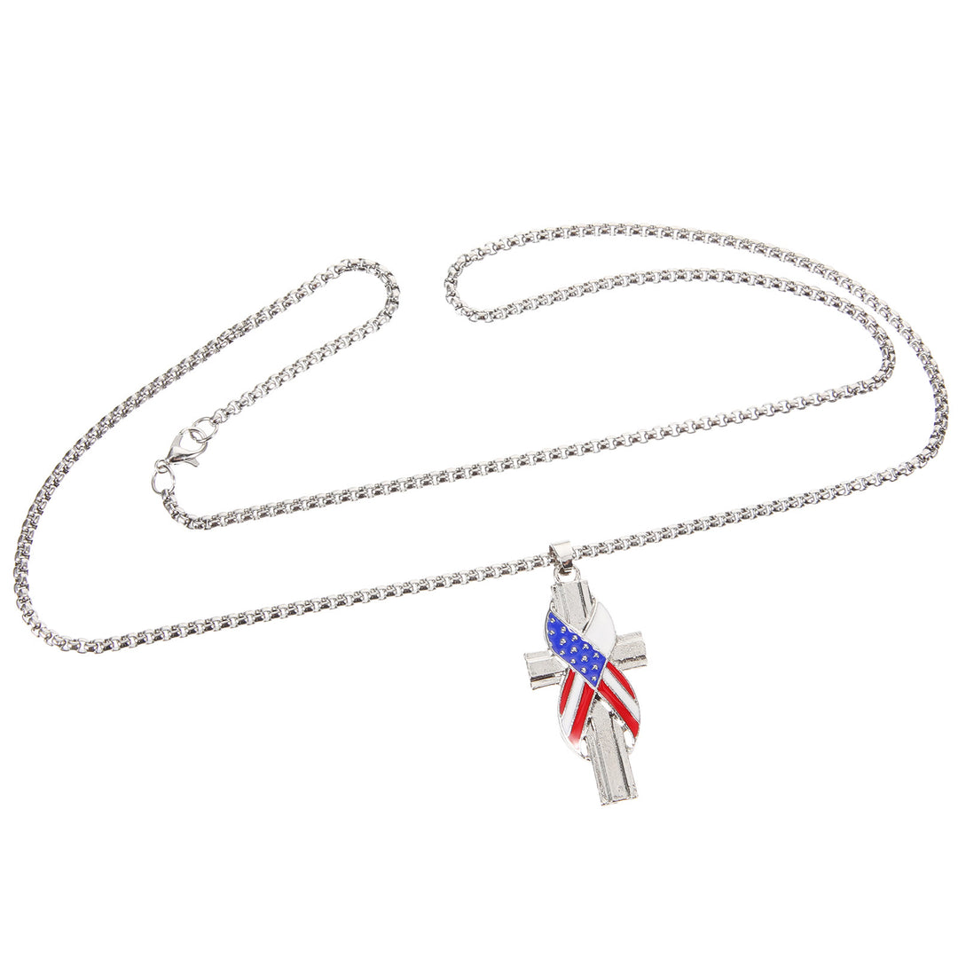 Christian Art Modern Style American Flag Icon Cross Pendant Alloy Necklace - image 4