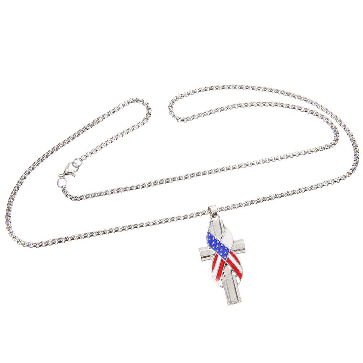 Christian Art Modern Style American Flag Icon Cross Pendant Alloy Necklace - image 4